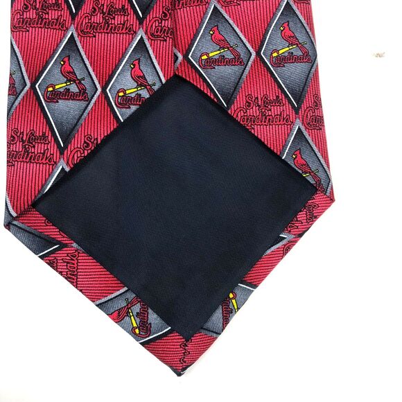 St. Louis Cardinals MLB Necktie Baseball 100% Silk Diamond Pattern Red Gray Tie - Picture 5 of 7